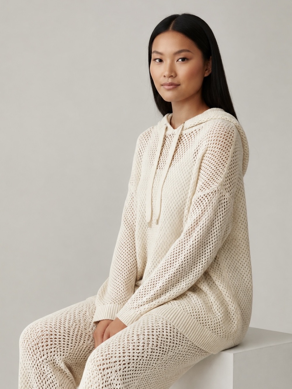 Michael Kors Open-Knit Hooded Sweatshirt